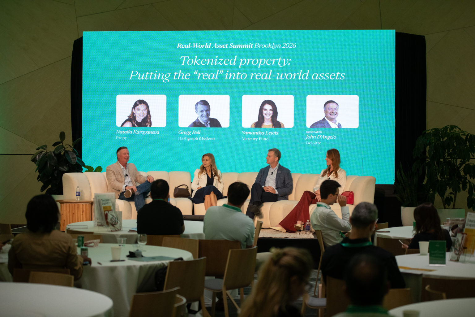 Natalia Karayaneva on stage at the Real-World Asset Summit Brooklyn 2026